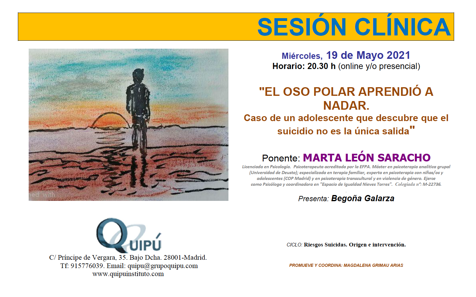 cartel sesión clínica Quipú instituto formación psicólogos Madrid