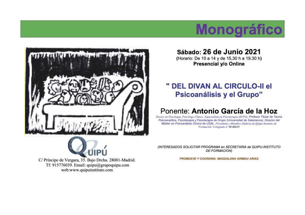cartel curso monografico del divan al circulo el psicoanálisis y el grupo