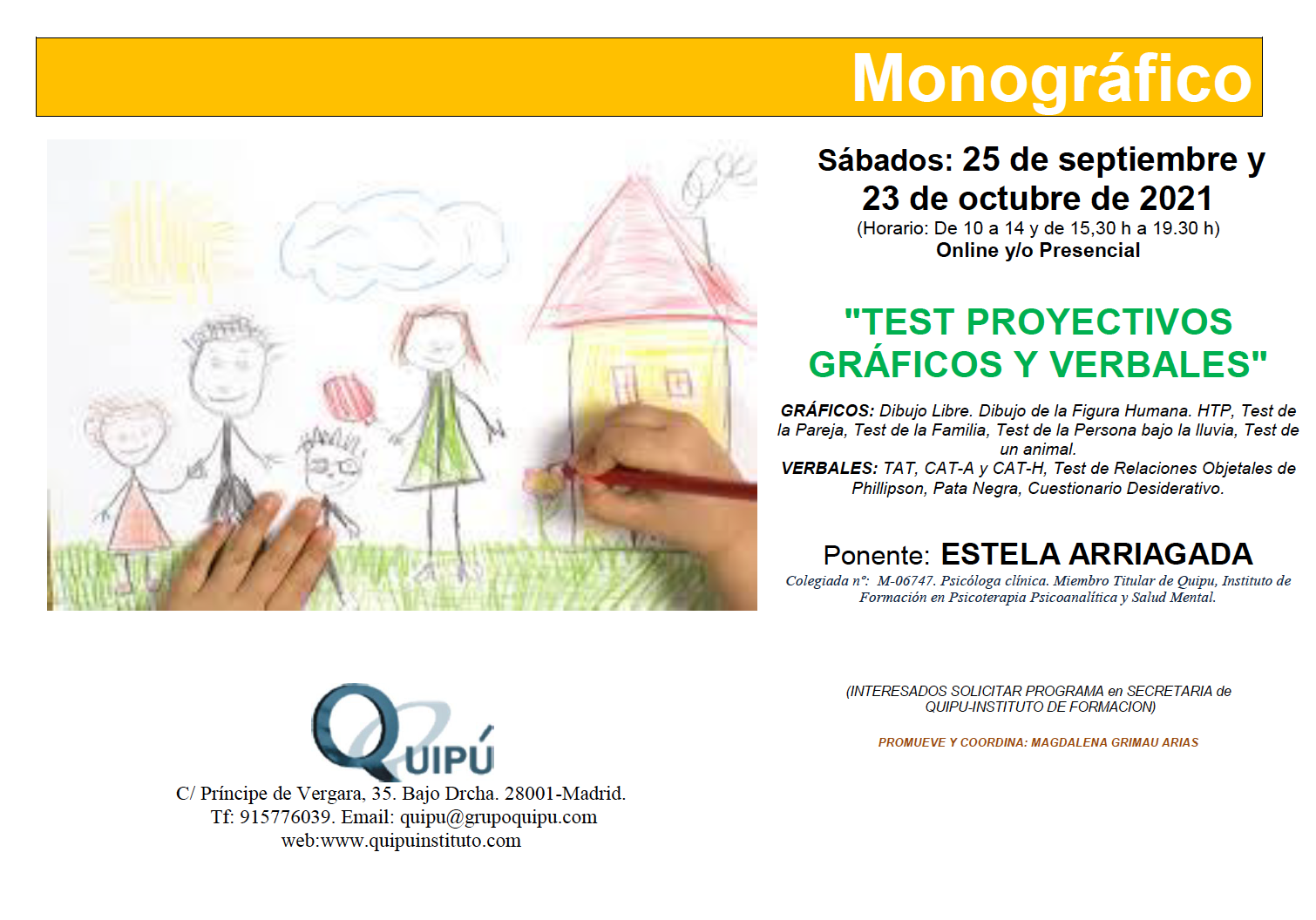 cartel monográfico curso test proyectivos Quipú instituto
