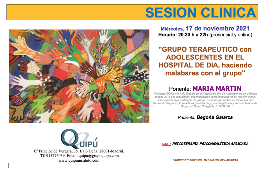 cartel sesión clínica Quipú instituto psicólogos Madrid