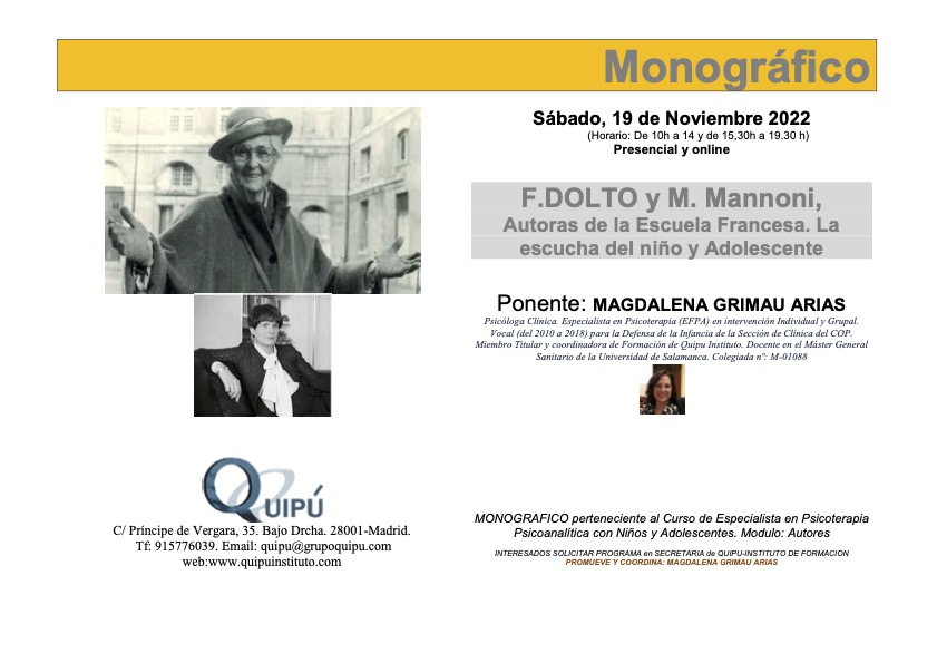Cartel clase monográfica Quipú Instituto Psicólogos en Madrid