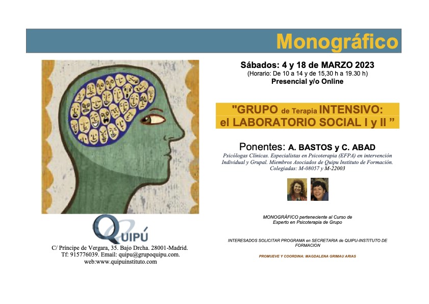 Cartel clase monográfica Quipú Instituto Formación Psicólogos Madrid.