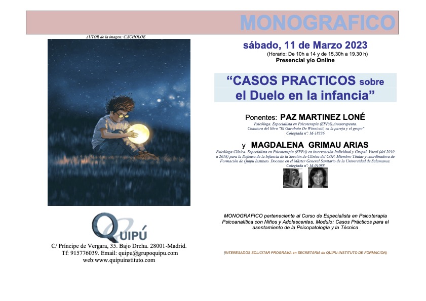 Cartel clase monográfica Quipú Instituto Formación Psicólogos Madrid.