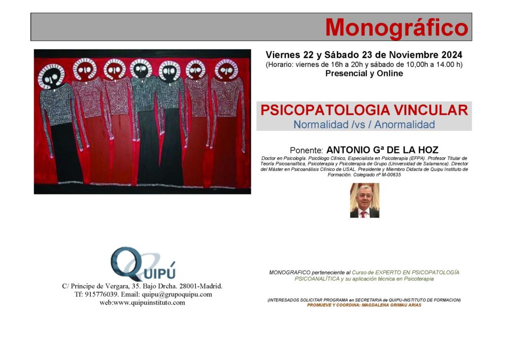 cartel monografico psicopatologia vincular quipu instituto formación psicólogos madrid