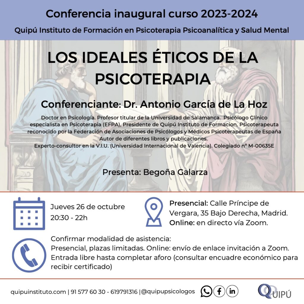 Cartel conferencia inaugural curso 23-24 Quipú instituto formación para psicólogos en Madrid