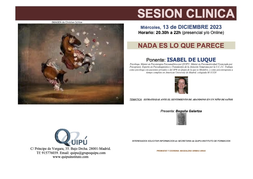 Cartel sesión clínica quipu instituto psicólogos madrid