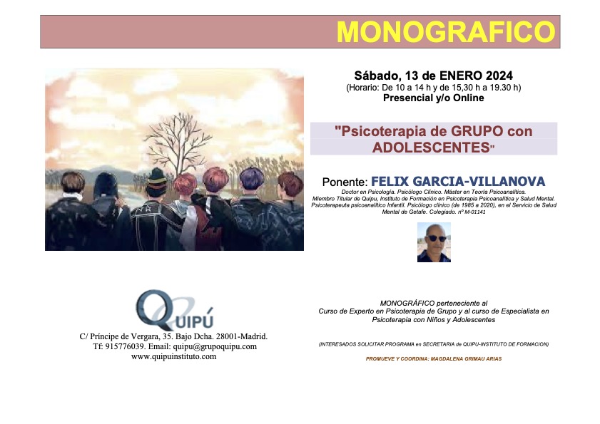 cartel monográfico quipu instituto madrid - psicoterapia de grupo con adolescentes