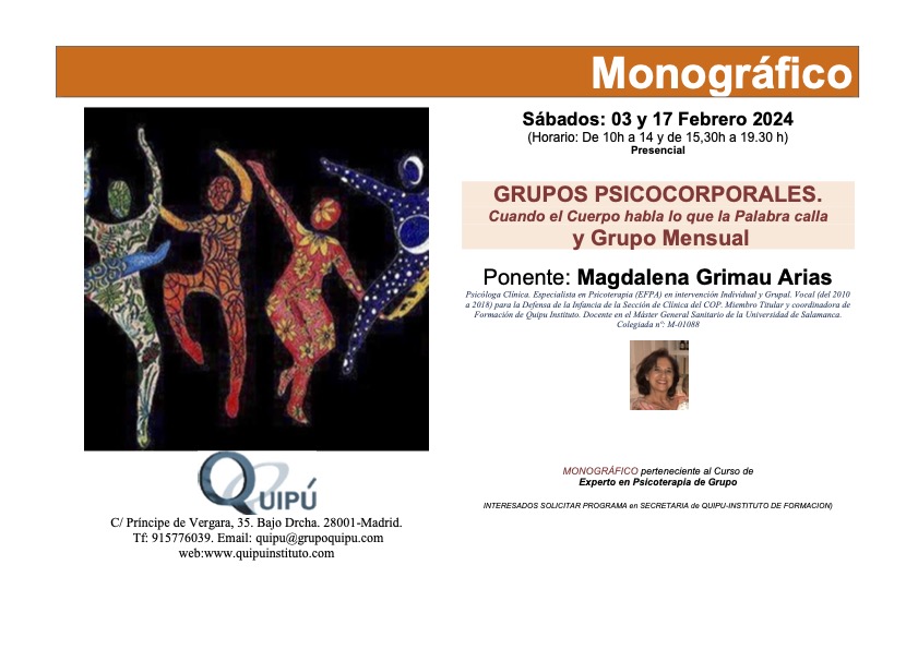 Cartel curso monográfico de Quipú Psicólogos Madrid.