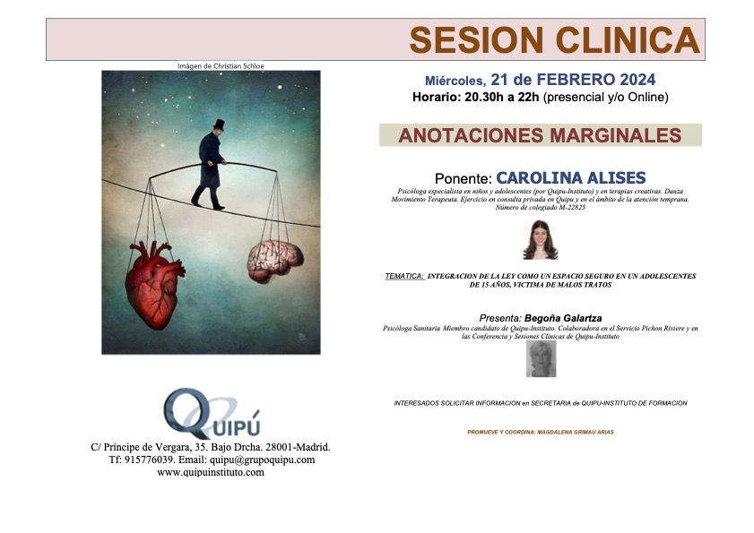 cartel sesión clínica quipu instituto formación psicólogos madrid